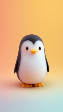 A charming penguin figurine, perfectly centered against a soft, colorful gradient. The penguin is adorable.の素材