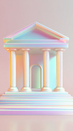 A beautiful, iridescent illustration of a classical building with columns and a pediment.の素材