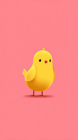 A charming illustration of a yellow chick against a pink backdrop.の素材