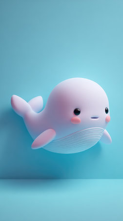 A charming cartoon whale with a friendly expression, swimming in a vibrant blue environment.の素材