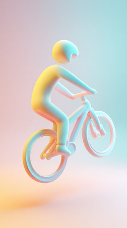 A stylized illustration of a cyclist riding a bicycle, rendered with soft lighting and a gradient color palette.の素材