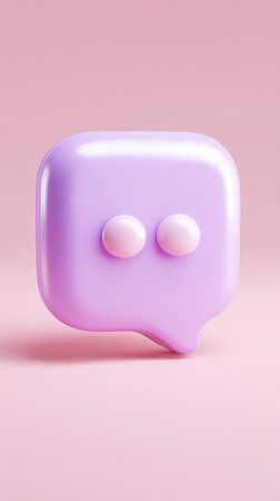 A 3D rendered illustration of a purple speech bubble icon on a pink background.の素材