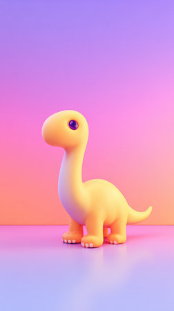 A charming yellow dinosaur toy stands out against a vibrant gradient backdrop, creating a playful and eye-catching image.の素材