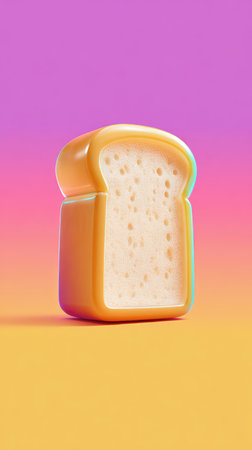 A close-up shot of a single slice of bread, showcasing its texture and inviting appeal. The image is set against a colorful backdrop.の素材
