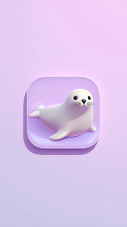 A charming illustration of a white seal icon on a soft purple square, perfect for design.の素材