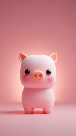 A charming illustration of a cute pink piglet, perfect for various design projects. The pig is set against a soft pink backdrop.の素材