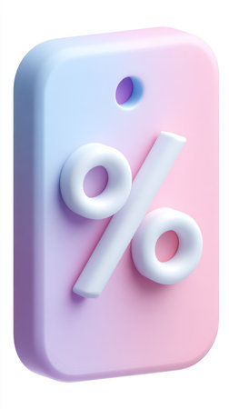 A 3D rendered discount tag featuring a percentage symbol, perfect for promotions.の素材