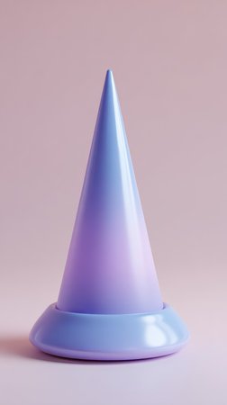 A beautiful, minimalist image of a blue cone-shaped object, set against a soft pink backdrop. The object is the focal point.の素材