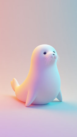 A charming image of a white seal pup, with a soft, pastel background, creating a serene and adorable scene.の素材