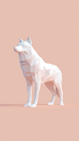 A stunning minimalist artwork featuring a white wolf sculpture against a soft pink backdrop.の素材