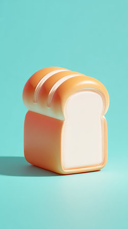 A close-up shot of a loaf of bread, with a turquoise background.の素材