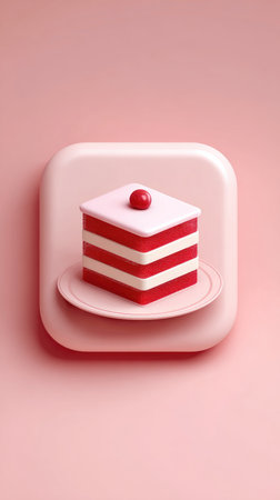 A beautifully rendered image of a red velvet cake on a pink plate, perfect for dessert lovers.の素材