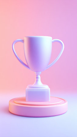 A beautiful trophy on a pink podium, perfect for representing success and accomplishment.の素材