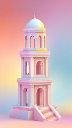 A beautifully rendered pastel tower, showcasing intricate architectural details and a serene aesthetic. Perfect for design and artistic projects.の素材