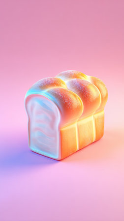 A beautifully lit loaf of bread, perfect for breakfast or a snack, set against a soft pink backdrop.の素材