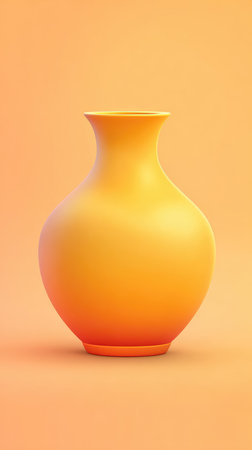 A beautiful orange vase, set against a matching background, creating a harmonious and visually appealing composition.の素材