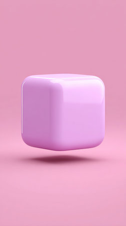 A minimalist pink cube levitating against a matching background, showcasing a clean and modern aesthetic.の素材
