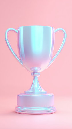 A beautiful trophy, ideal for celebrating achievements and success. Set against a soft pink backdrop.の素材