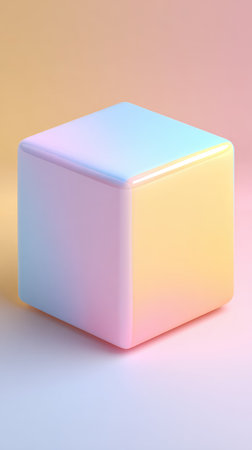 A minimalist cube rendered with a gradient of pastel colors, creating a soft and visually appealing aesthetic.の素材