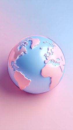 A pastel-colored globe of the Earth, with pink and blue hues.の素材