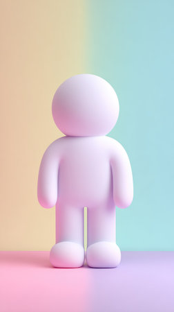 A simple, stylized figure in a soft, pastel environment, creating a sense of calm and minimalism.の素材