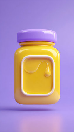 A vibrant, stylized illustration of a honey jar, showcasing its contents and design.の素材