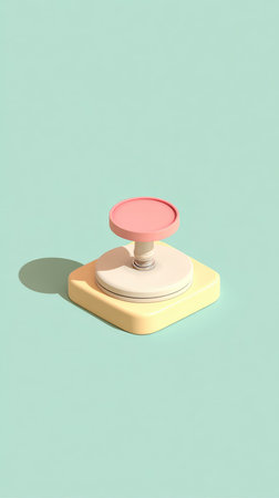 A minimalist design featuring a pink and yellow object on a blue background, perfect for modern aesthetics.の素材