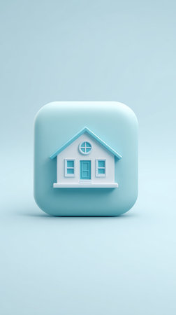 A small house model on a light blue background, perfect for real estate or home concepts.の素材