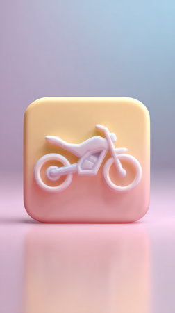 A minimalist motorcycle icon on a pastel square, perfect for app icons or design elements.の素材