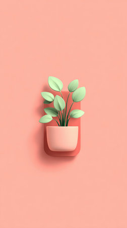 A simple, artistic representation of a potted plant on a peach backdrop, perfect for design.の素材