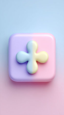 A 3D rendered plus sign icon on a pink and purple background.の素材