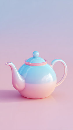 A beautifully rendered pastel teapot against a soft pink backdrop, creating a serene and artistic composition.の素材