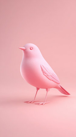 A digitally rendered pink bird against a matching pink backdrop, creating a minimalist and artistic composition.の素材