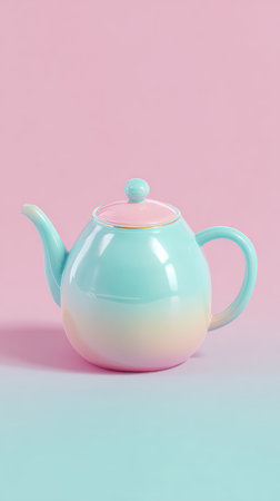 A charming pastel teapot, perfect for tea lovers and adding a touch of elegance.の素材