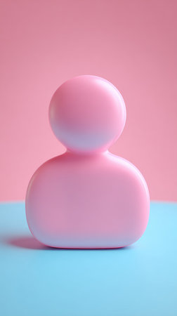 An abstract pink figure on a blue surface against a pink background. Simple and minimalist.の素材