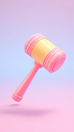A vibrant, artistic image of a pink and yellow mallet floating in a pastel environment.の素材