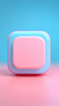 A close-up shot of a pink and blue square object with rounded corners, set against a pink and blue background.の素材