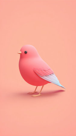 A charming pink bird stands out against a matching peach background, creating a visually appealing and minimalist composition.の素材