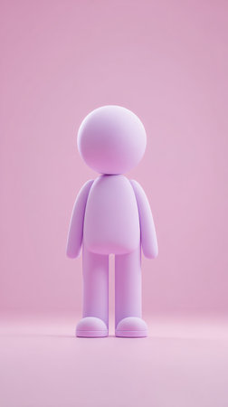 A simple pink figure stands on a matching surface, creating a minimalist and clean aesthetic.の素材