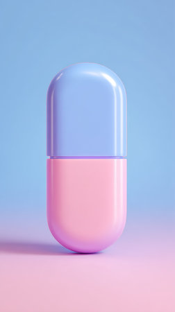 A minimalist image of a pill capsule in pastel colors. The design is clean and simple, perfect for healthcare or medical concepts.の素材