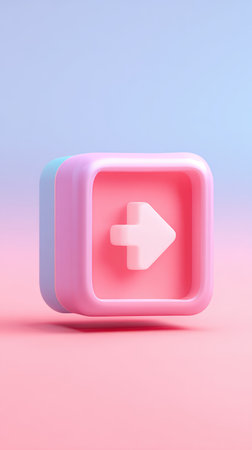A 3D rendered pink square button with a white arrow icon, perfect for UI design.の素材