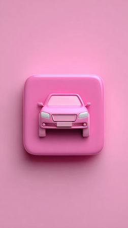 A pink car icon on a pink background, minimalist design, perfect for app icons and design elements.の素材