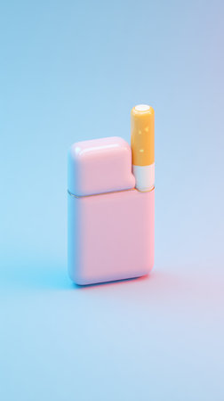 A pink cigarette and lighter are placed on a blue background, creating a minimalist aesthetic.の素材