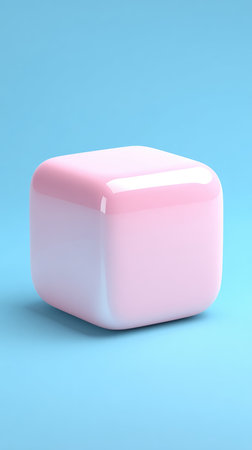 3d rendering of a pink cube on a blue background, minimal conceptの素材