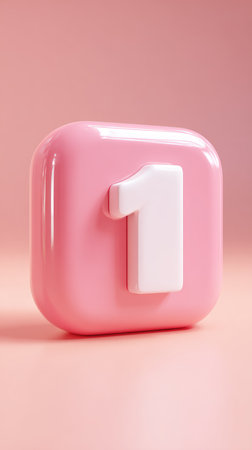 A pink cube with the number one on it, simple and clean design.の素材