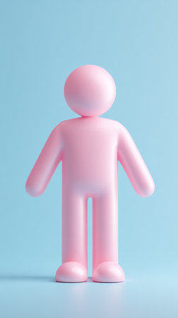 A minimalist pink figure stands on a blue surface, creating a simple yet striking visual.の素材