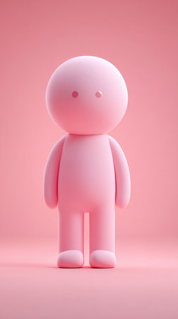A pink figure stands in front of a pink background, creating a minimalist and monochromatic aesthetic.の素材