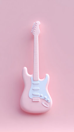 A pink electric guitar stands out against a matching pink backdrop, creating a visually appealing and minimalist composition.の素材