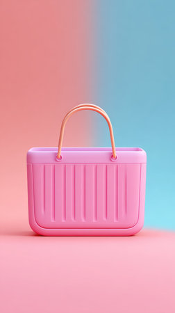 A pink handbag with handles is placed in front of a gradient background.の素材