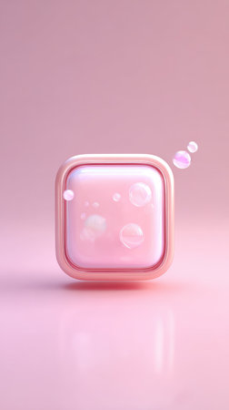 A pink square object with bubbles against a pink backdrop, creating a minimalist and modern aesthetic.の素材